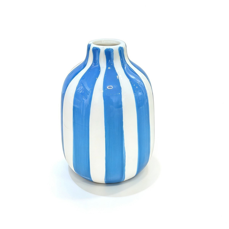 Vază ceramică albastră, stil nordic minimalist, cu model diamant, pentru aranjamente florale, decor sufragerie