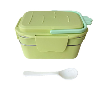 Cutie de prânz cu două compartimente din oțel inoxidabil, portabilă, menține mâncarea caldă, cu design de desene animate, pentru elevi