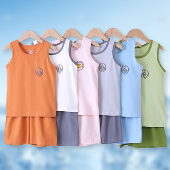 Set de vară pentru copii fără mâneci, ușor, din bumbac-lycra, unisex, 3–8 ani
