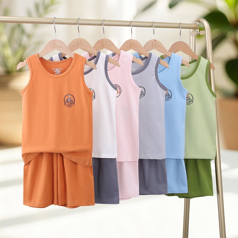 Set de vară pentru copii fără mâneci, ușor, din bumbac-lycra, unisex, 3–8 ani