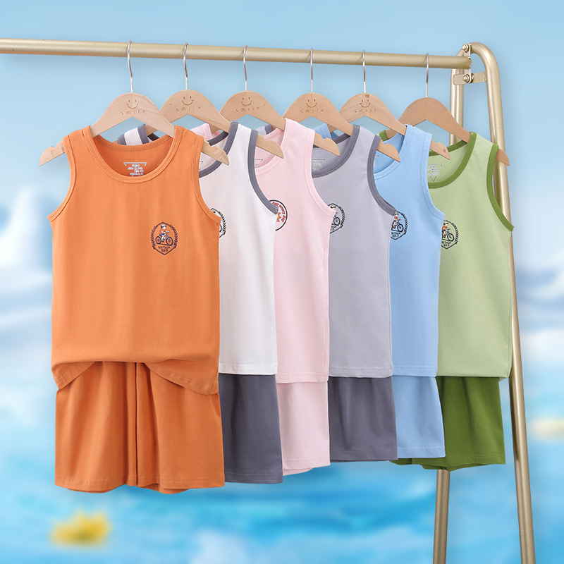 Set de vară pentru copii fără mâneci, ușor, din bumbac-lycra, unisex, 3–8 ani