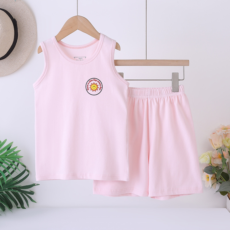 Set de vară pentru copii fără mâneci, ușor, din bumbac-lycra, unisex, 3–8 ani