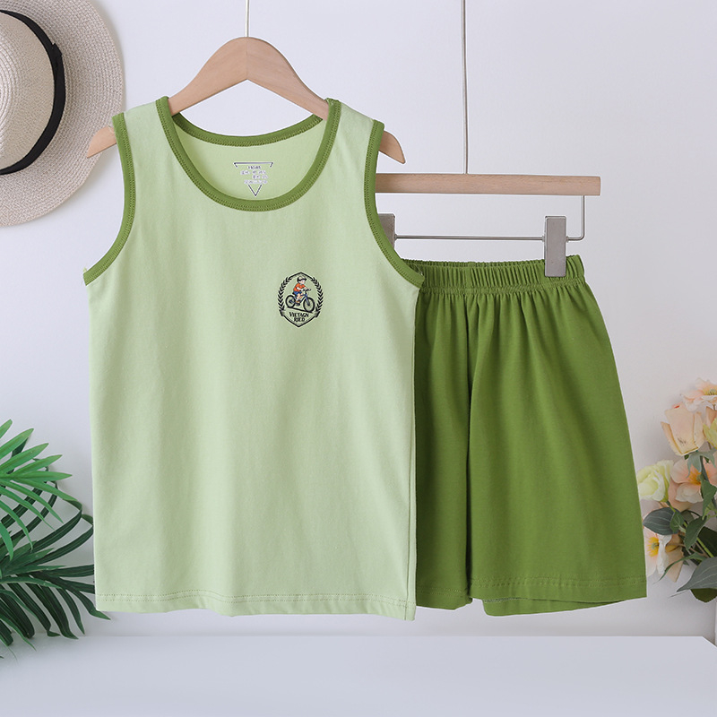 Set de vară pentru copii fără mâneci, ușor, din bumbac-lycra, unisex, 3–8 ani