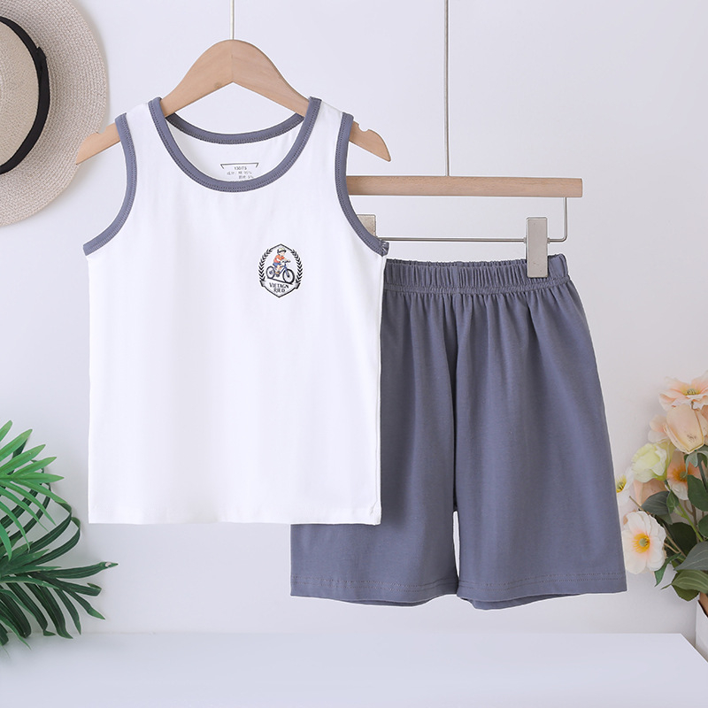 Set de vară pentru copii fără mâneci, ușor, din bumbac-lycra, unisex, 3–8 ani