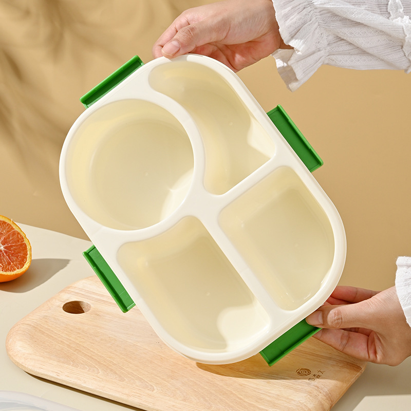 Cutie de prânz pentru elevi, sigilată, din plastic, cu patru compartimente, compatibilă cu microunde, portabilă