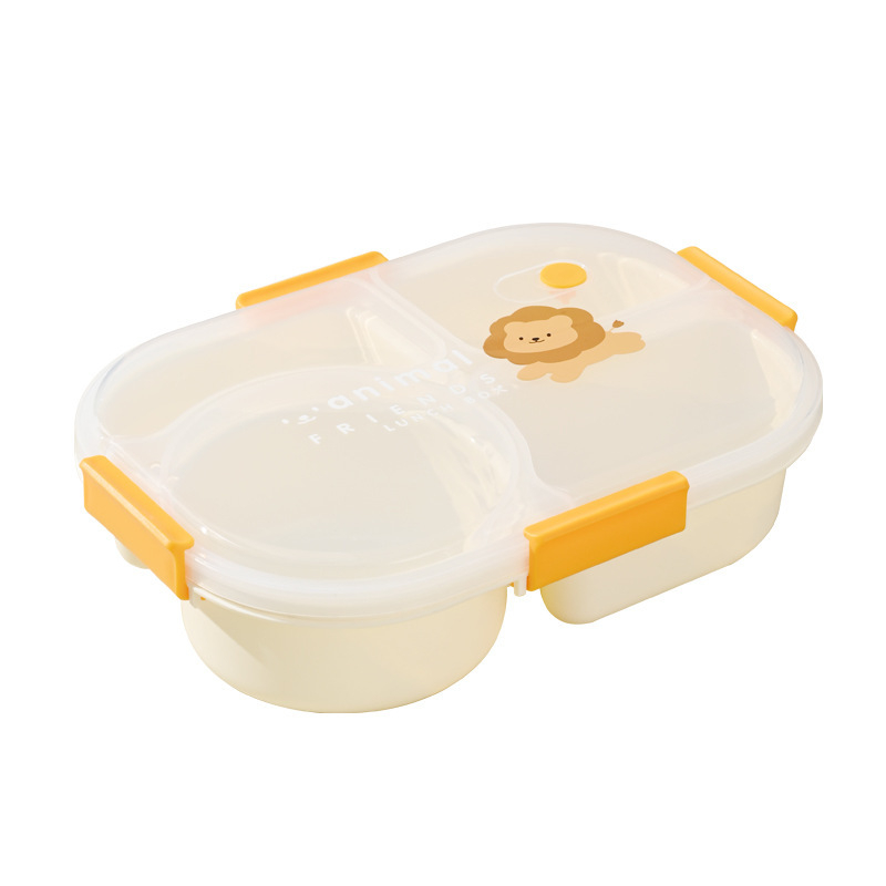 Cutie de prânz pentru elevi, sigilată, din plastic, cu patru compartimente, compatibilă cu microunde, portabilă