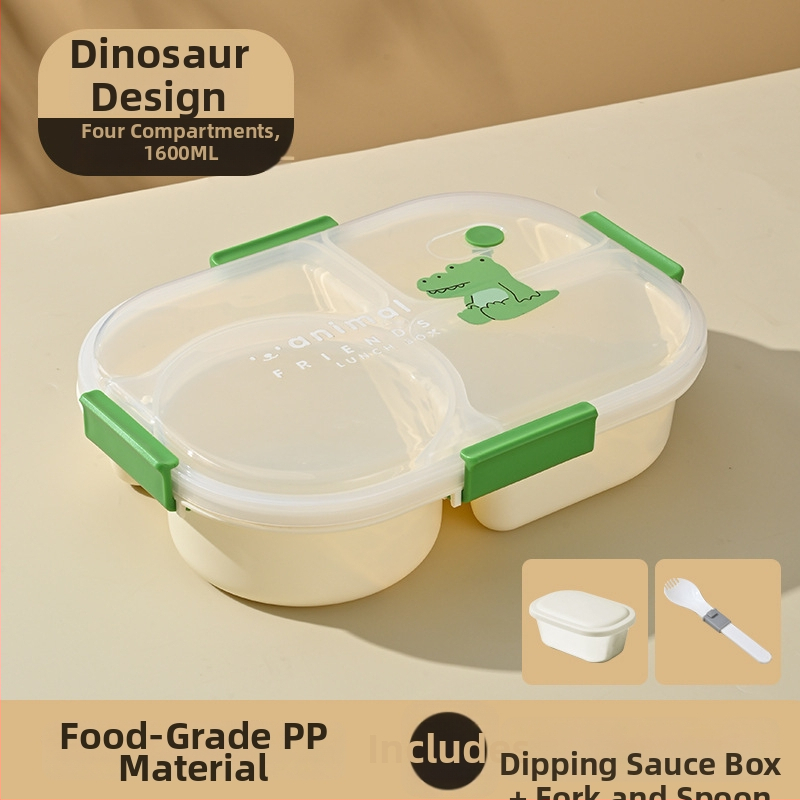 Študentský delený obedár, vhodný do mikrovlnnej rúry, prenosný štvorpriehradkový uzavretý plastový bento box