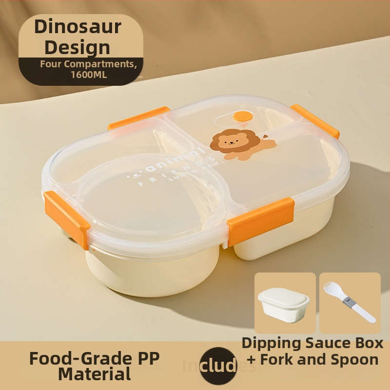 Študentský delený obedár, vhodný do mikrovlnnej rúry, prenosný štvorpriehradkový uzavretý plastový bento box