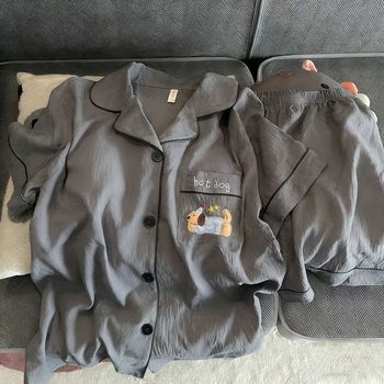 Set de pijamale pentru bărbați, vară, cu motiv Crăciun și puiuț de câine pe cloud cotton, tricou cu mânecă scurtă și pantaloni scurți, material ușor, mărimi mari pentru adolescenți
