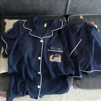 Set de pijamale pentru bărbați, vară, cu motiv Crăciun și puiuț de câine pe cloud cotton, tricou cu mânecă scurtă și pantaloni scurți, material ușor, mărimi mari pentru adolescenți