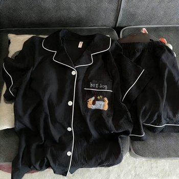 Set de pijamale pentru bărbați, vară, cu motiv Crăciun și puiuț de câine pe cloud cotton, tricou cu mânecă scurtă și pantaloni scurți, material ușor, mărimi mari pentru adolescenți