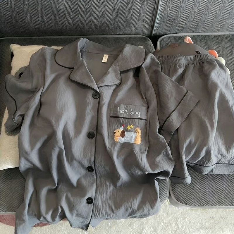 Set de pijamale pentru bărbați, vară, cu motiv Crăciun și puiuț de câine pe cloud cotton, tricou cu mânecă scurtă și pantaloni scurți, material ușor, mărimi mari pentru adolescenți