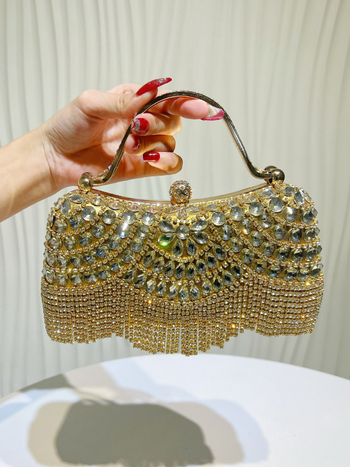 Geantă clutch de seară cu pietre strălucitoare și ciucuri, curea pentru umăr sau crossbody, pentru nunți și aniversări