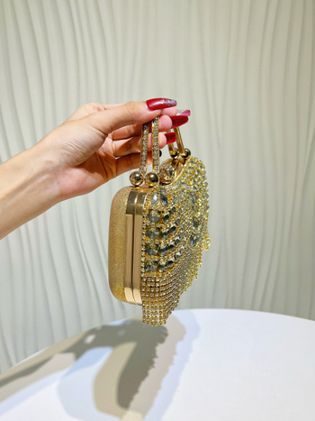 Geantă clutch de seară cu pietre strălucitoare și ciucuri, curea pentru umăr sau crossbody, pentru nunți și aniversări