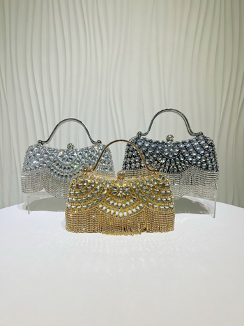 Geantă clutch de seară cu pietre strălucitoare și ciucuri, curea pentru umăr sau crossbody, pentru nunți și aniversări