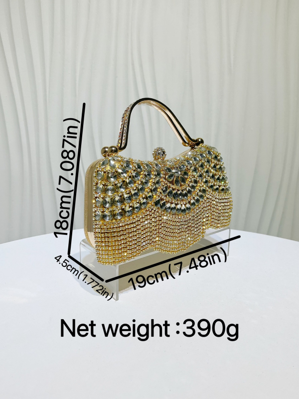 Geantă clutch de seară cu pietre strălucitoare și ciucuri, curea pentru umăr sau crossbody, pentru nunți și aniversări