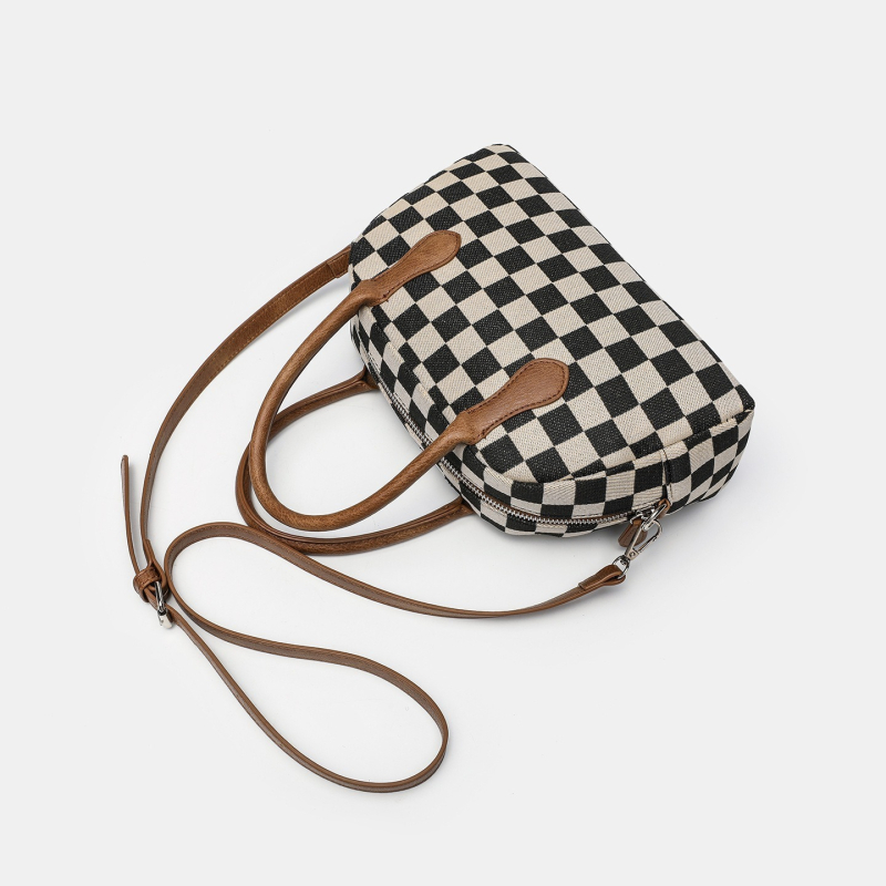 Geantă de damă din PU, cu curea de umăr și crossbody, model carouri, stil casual, geantă structurată toamnă-iarnă