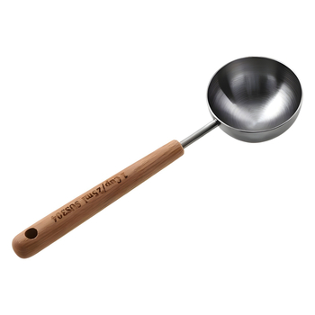 Lingură de măsurare a boabelor de cafea din oțel inoxidabil 304, mâner din lemn, realizată manual