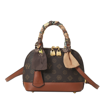 Geantă de tip scoică cu imprimeu monogram în culori contrastante, din PU, pentru femei, poșetă de umăr și crossbody