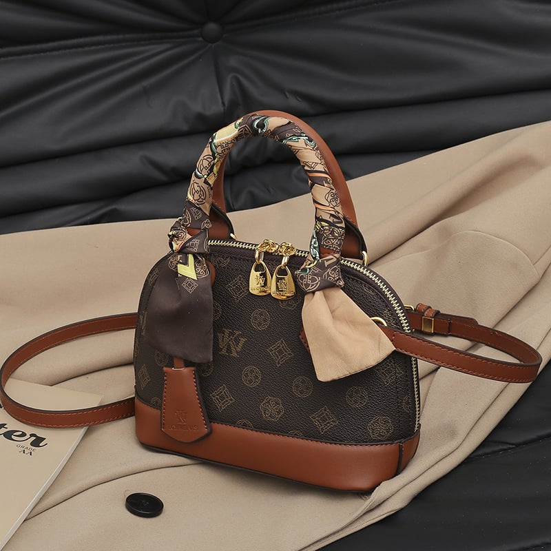 Geantă de tip scoică cu imprimeu monogram în culori contrastante, din PU, pentru femei, poșetă de umăr și crossbody