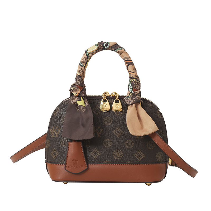 Geantă de tip scoică cu imprimeu monogram în culori contrastante, din PU, pentru femei, poșetă de umăr și crossbody