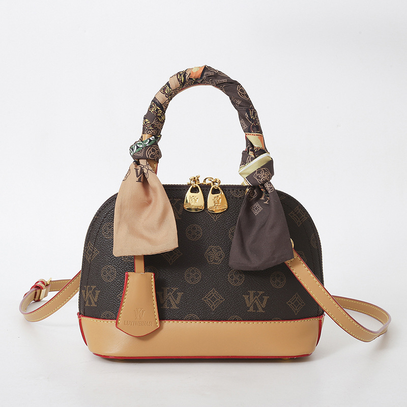 Geantă de tip scoică cu imprimeu monogram în culori contrastante, din PU, pentru femei, poșetă de umăr și crossbody
