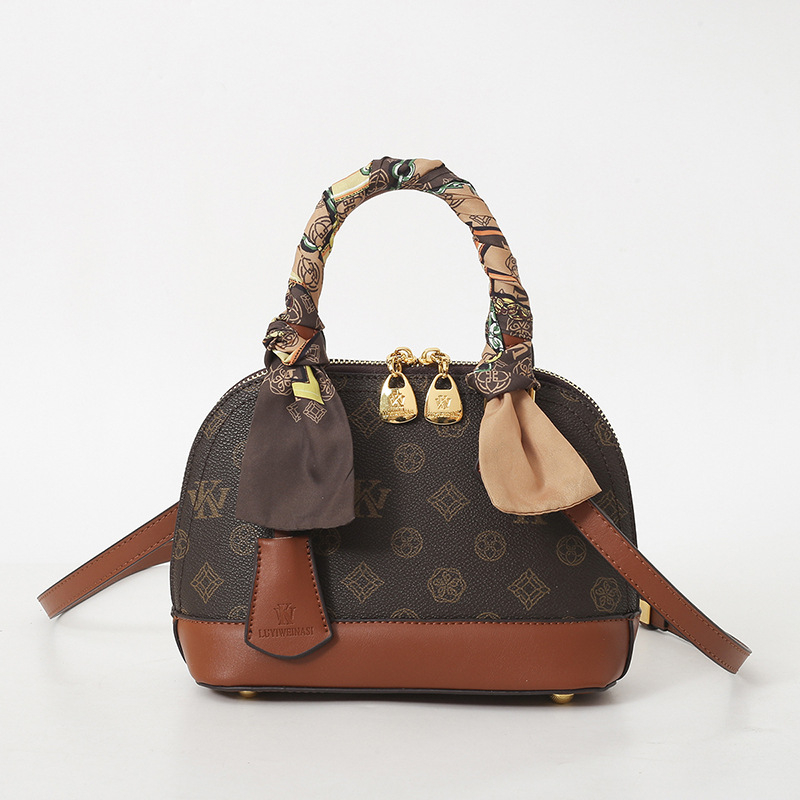 Geantă de tip scoică cu imprimeu monogram în culori contrastante, din PU, pentru femei, poșetă de umăr și crossbody