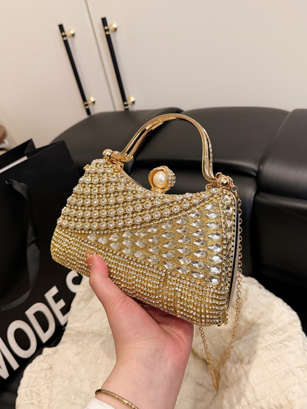 Geantă de seară decorată cu diamante, în stil vestimentar occidental, geantă de mână cu ciucuri și crossbody pentru femei