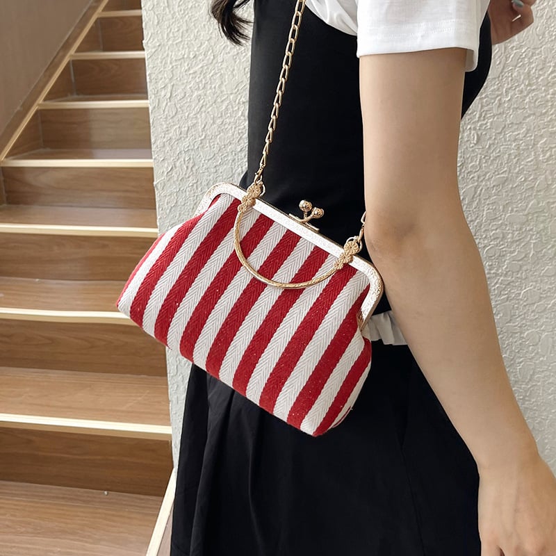 Geantă de damă crossbody cu dungi verticale, design color-block, formă de scoică, curea din lanț
