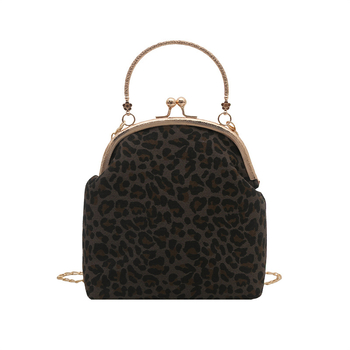Geantă de damă cu imprimeu leopard, formă de scoică, velur, curea cu lanț crossbody, purtare casual, vară 2025