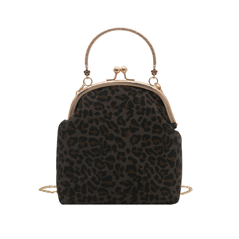 Geantă de damă cu imprimeu leopard, formă de scoică, velur, curea cu lanț crossbody, purtare casual, vară 2025