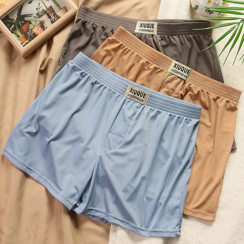 Boxeri bărbați Ice Silk pentru acasă – croială lejeră, mărime plus, pantaloni de pijama/acasă