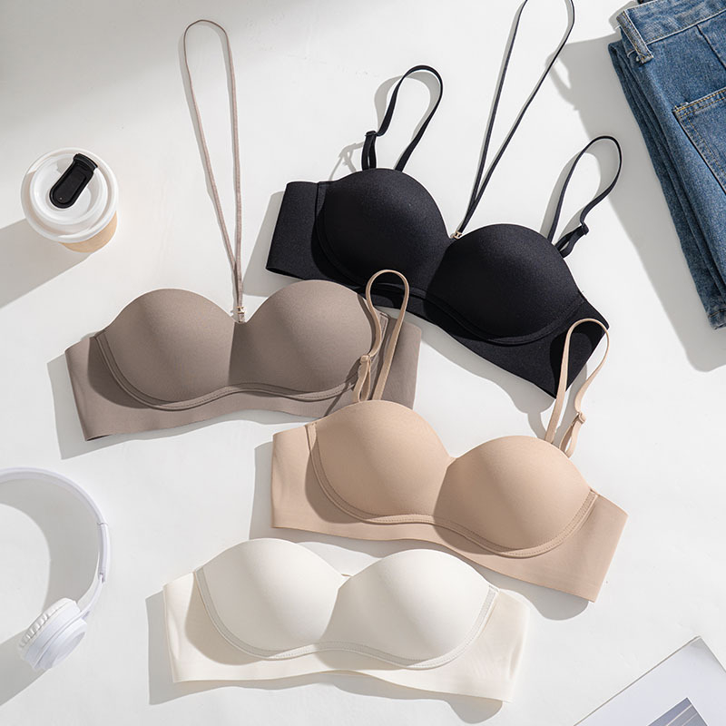 Sutien fără bretele, fără spate, model halter, fără cusături, discret, push-up pentru sân mic, nylon respirabil