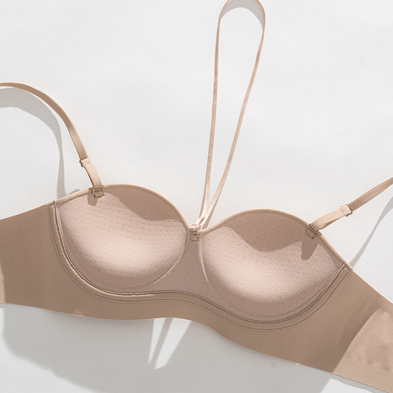 Sutien fără bretele, fără spate, model halter, fără cusături, discret, push-up pentru sân mic, nylon respirabil
