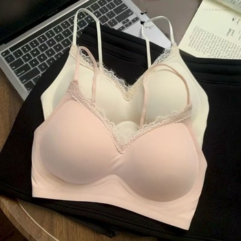 Sutien fără cusături din dantelă pentru femei cu sâni mici, push-up, fără sârmă, cupă 3/4, cupe groase modelate cu spumă, bretele duble reglabil