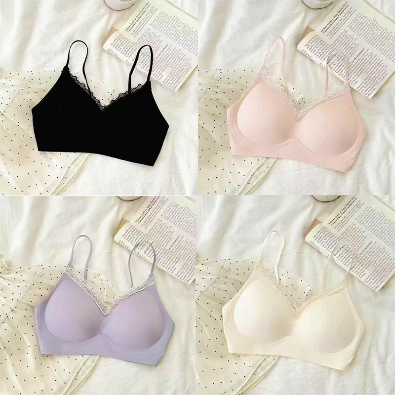 Sutien fără cusături din dantelă pentru femei cu sâni mici, push-up, fără sârmă, cupă 3/4, cupe groase modelate cu spumă, bretele duble reglabil