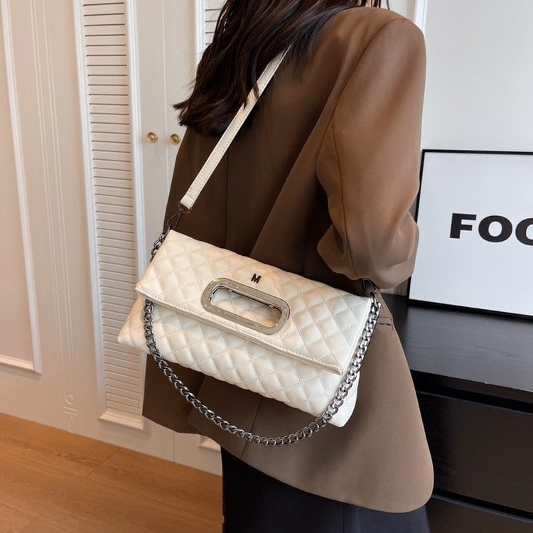 Geantă crossbody de lux pliabilă pentru femei, 2026 cu quilt diamantat și curea din lanț