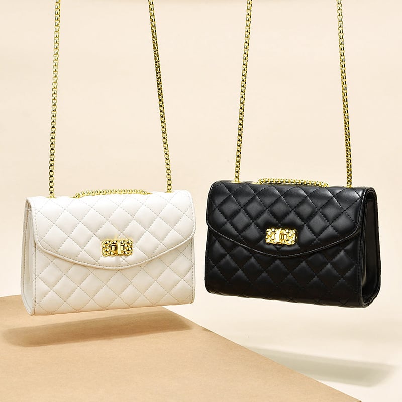 Geantă de umăr cu lanț, quiltată în model romb, stil Chanel-inspired, crossbody, simplă și versatilă