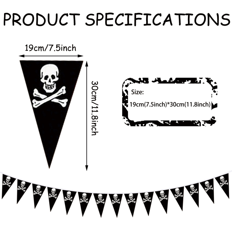 Steag triunghiular cu craniu de pirat, Halloween, țesătură PE, pentru interior/exterior
