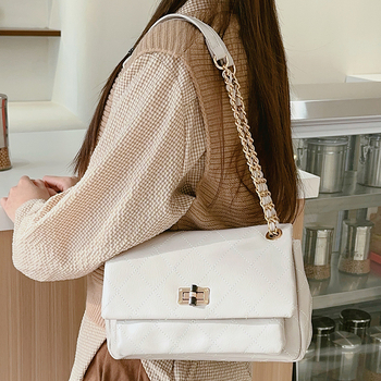 Geantă de damă cu design nișă, piele de vițel top-grain, mică geantă pătrată, quiltată, curea din lanț pentru umăr/crossbody, stil Chanel.
