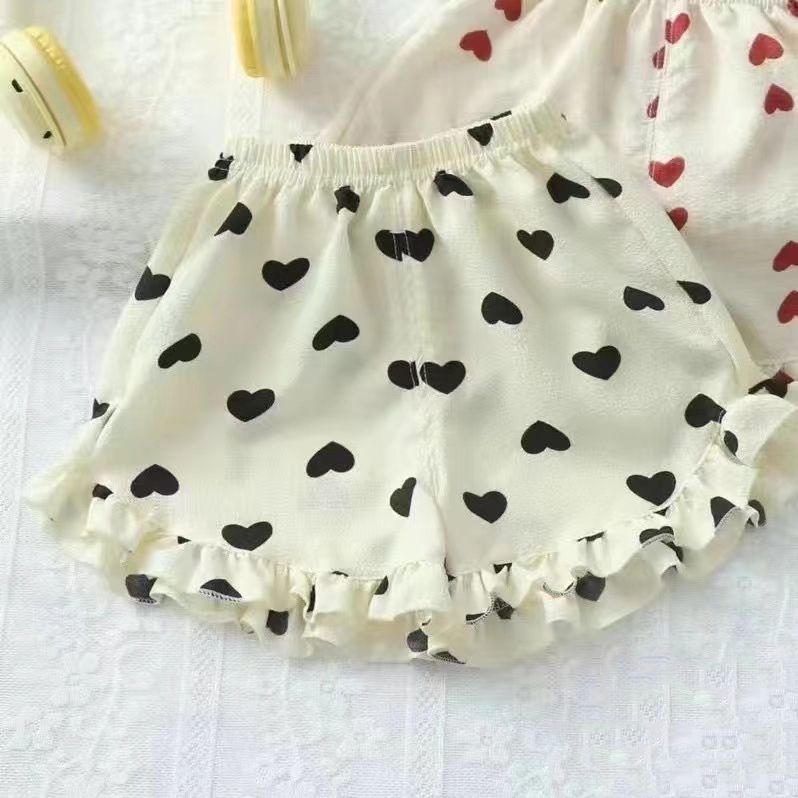 Shorts ușori pentru fetițe, cu dantelă la margine, vară, imprimeu cu desene animate, versatil casual