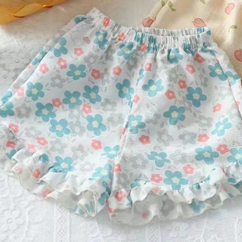Shorts ușori pentru fetițe, cu dantelă la margine, vară, imprimeu cu desene animate, versatil casual