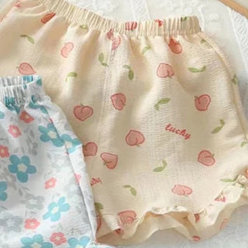 Shorts ușori pentru fetițe, cu dantelă la margine, vară, imprimeu cu desene animate, versatil casual