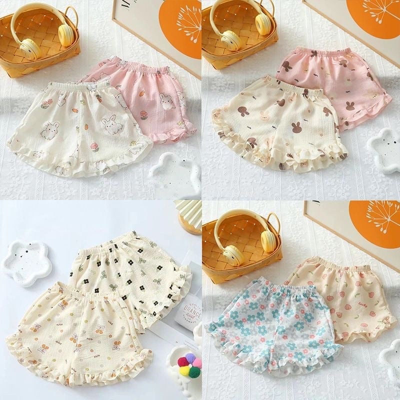 Shorts ușori pentru fetițe, cu dantelă la margine, vară, imprimeu cu desene animate, versatil casual