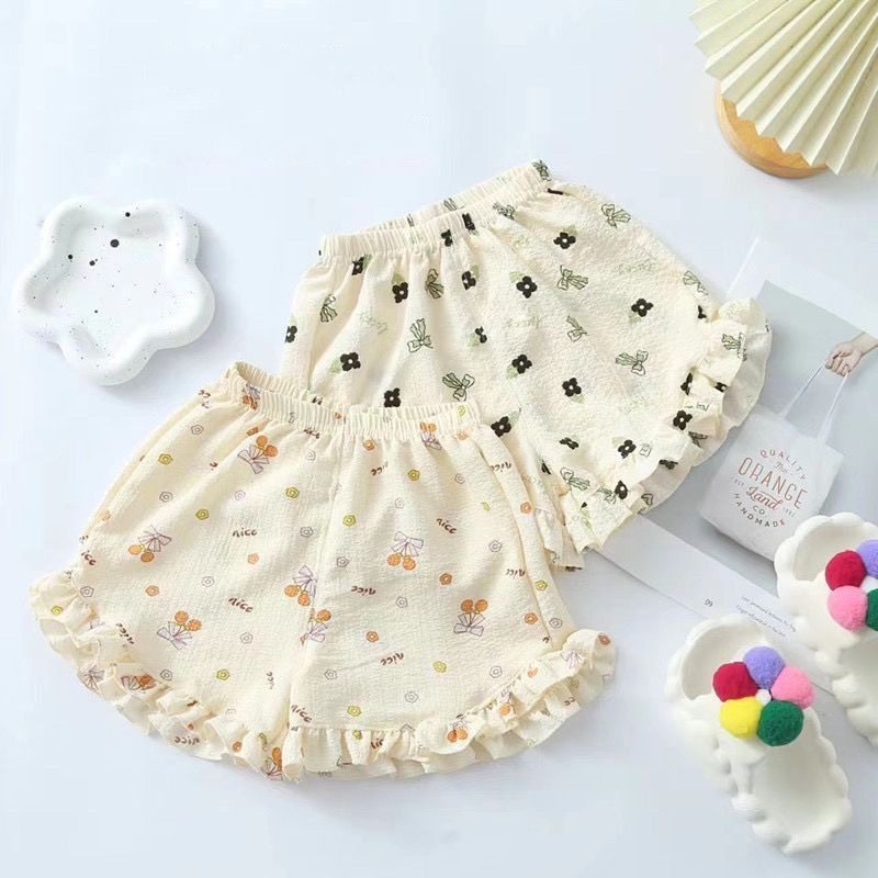 Shorts ușori pentru fetițe, cu dantelă la margine, vară, imprimeu cu desene animate, versatil casual