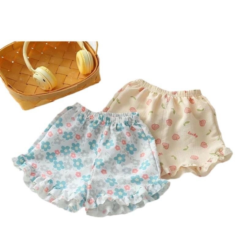 Shorts ușori pentru fetițe, cu dantelă la margine, vară, imprimeu cu desene animate, versatil casual