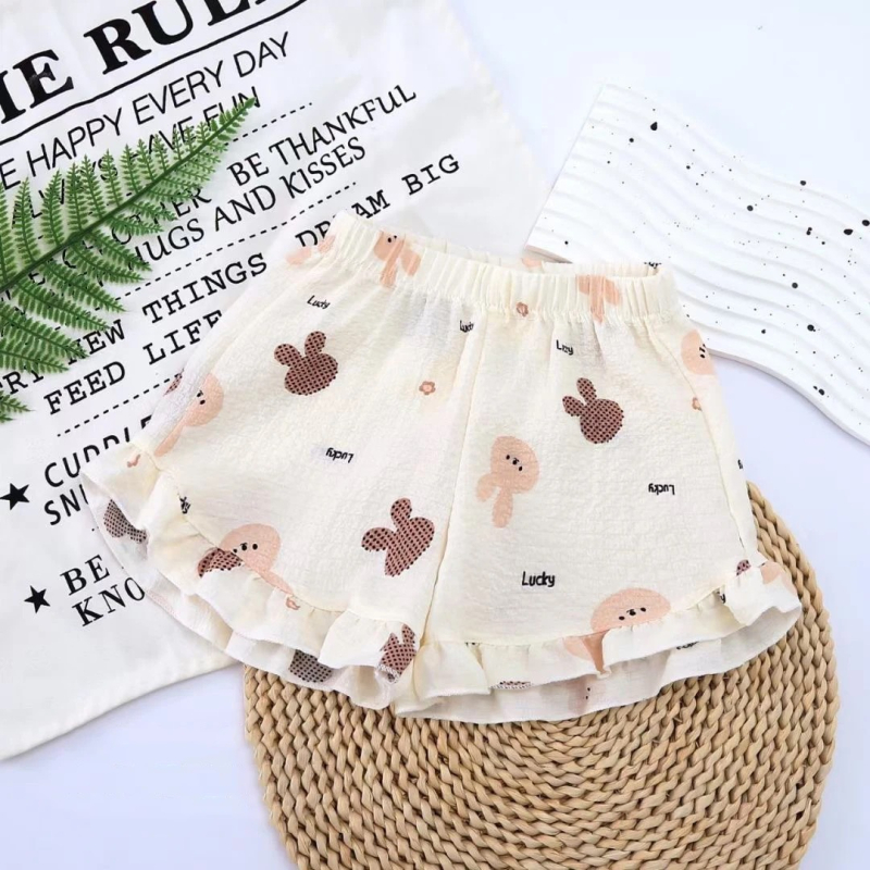 Shorts ușori pentru fetițe, cu dantelă la margine, vară, imprimeu cu desene animate, versatil casual