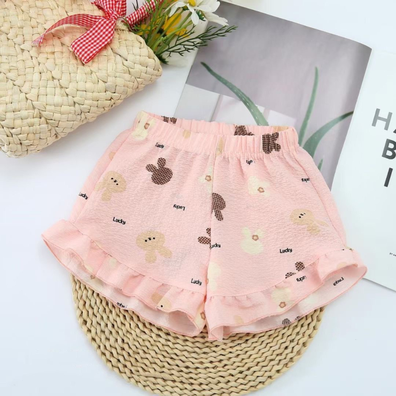 Shorts ușori pentru fetițe, cu dantelă la margine, vară, imprimeu cu desene animate, versatil casual