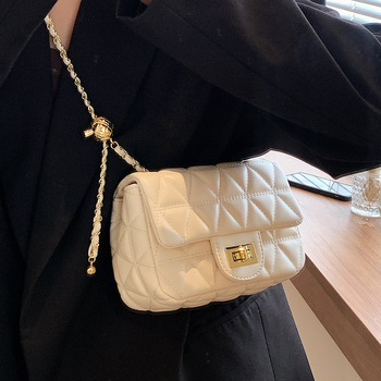 Geantă crossbody din PU cu model quiltat, mică, pătrată, curea din lanț, toamnă/iarnă 2025