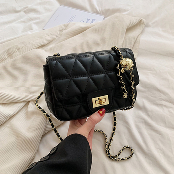 Geantă crossbody din PU cu model quiltat, mică, pătrată, curea din lanț, toamnă/iarnă 2025